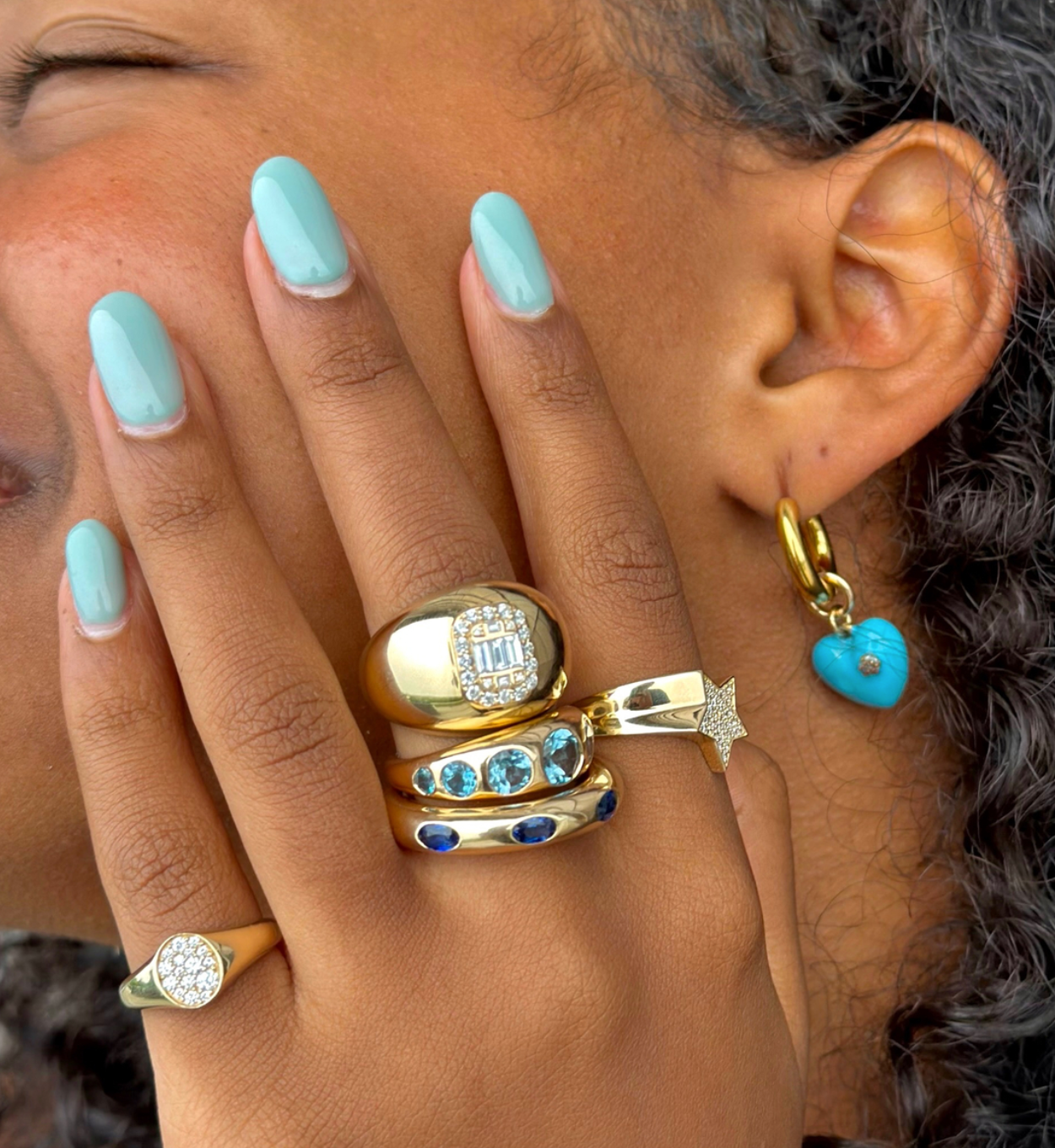 14K Gold Sapphire Donut Ring - Size 7